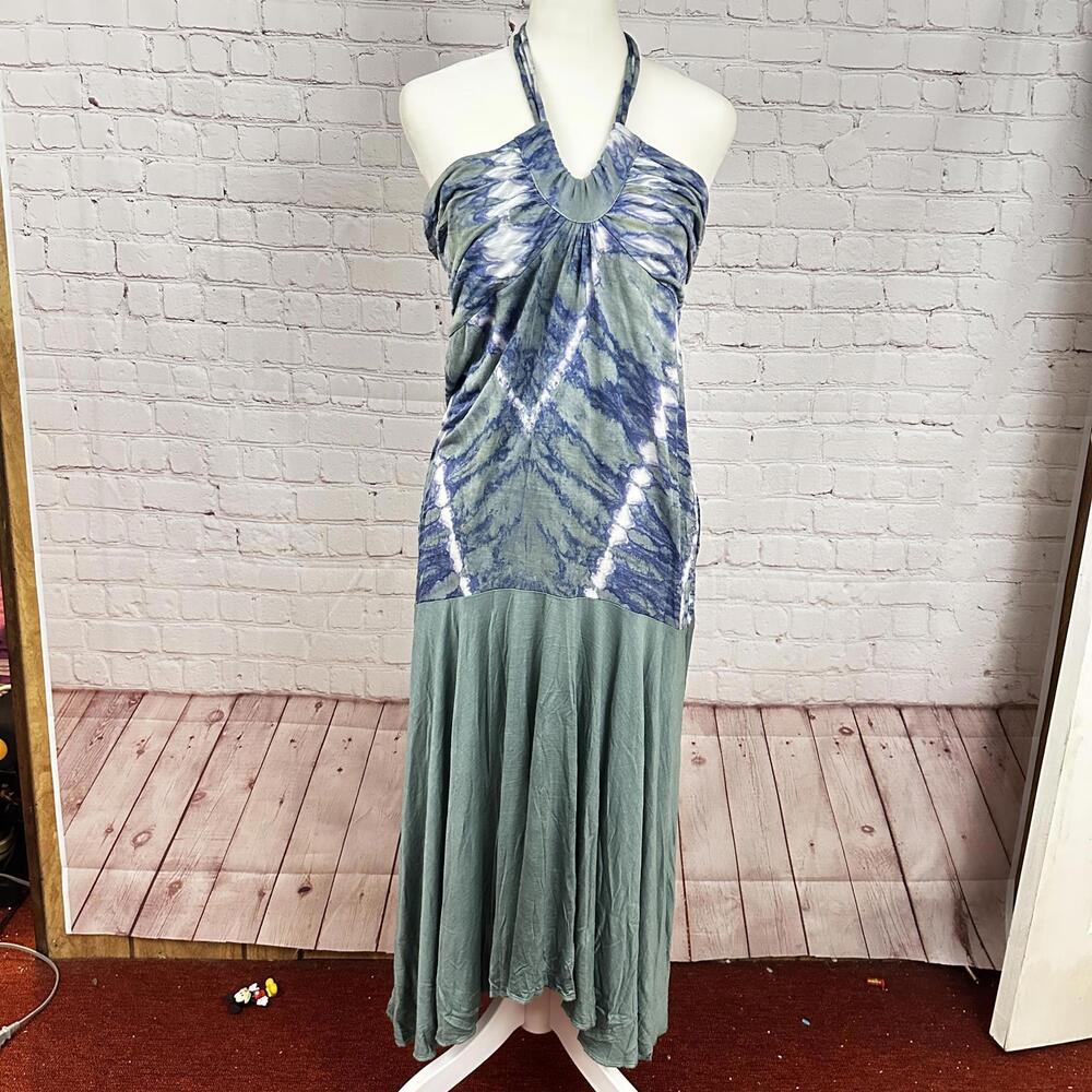 NWT Lakhays Halter Dress Women's Size M/L Blue Green Tie Dye